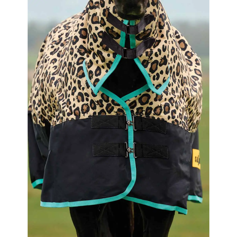 Saxon Defiant 600D Combo Neck Medium Turnout Rug - Leopard Print-2
