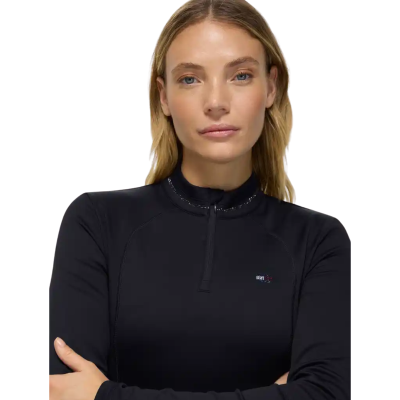 Tommy Hilfiger Cady Women's 1/4 Zip Rhinestone Training Top - Black-2