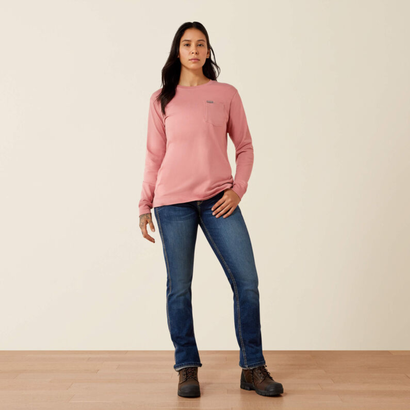 Ariat Women's Rebar Cotton Strong Flying Eagle Long Sleeve T-Shirt - Dusty Rose-2