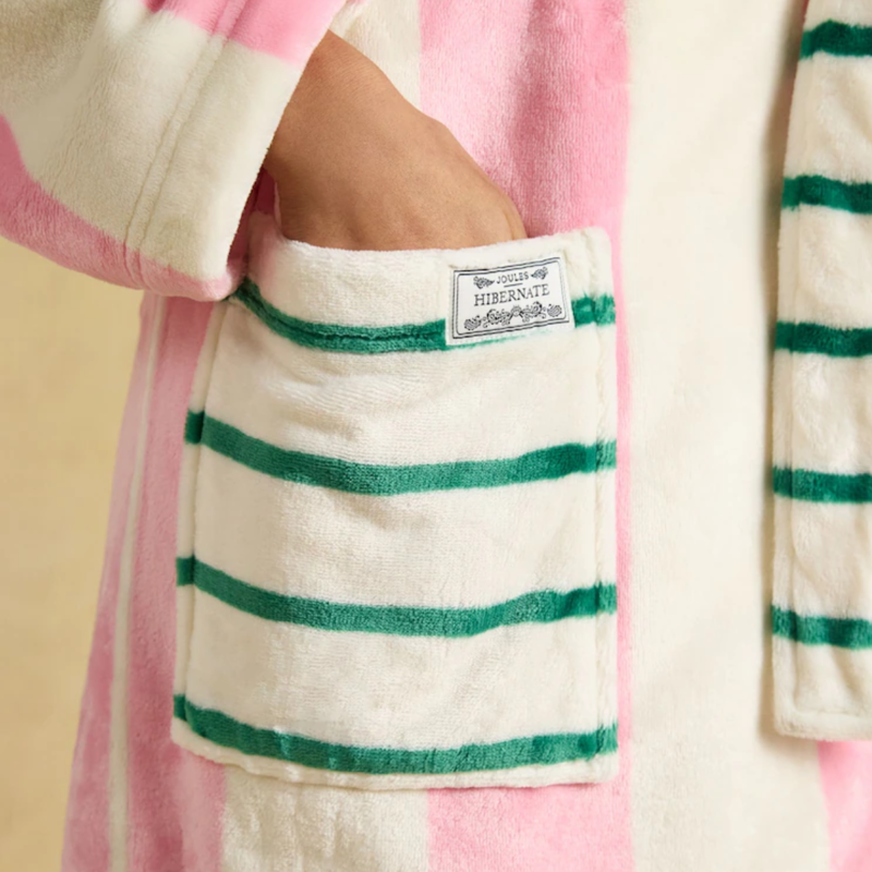 Joules Ladies Luna Dressing Gown - Pink/Cream Stripe-4