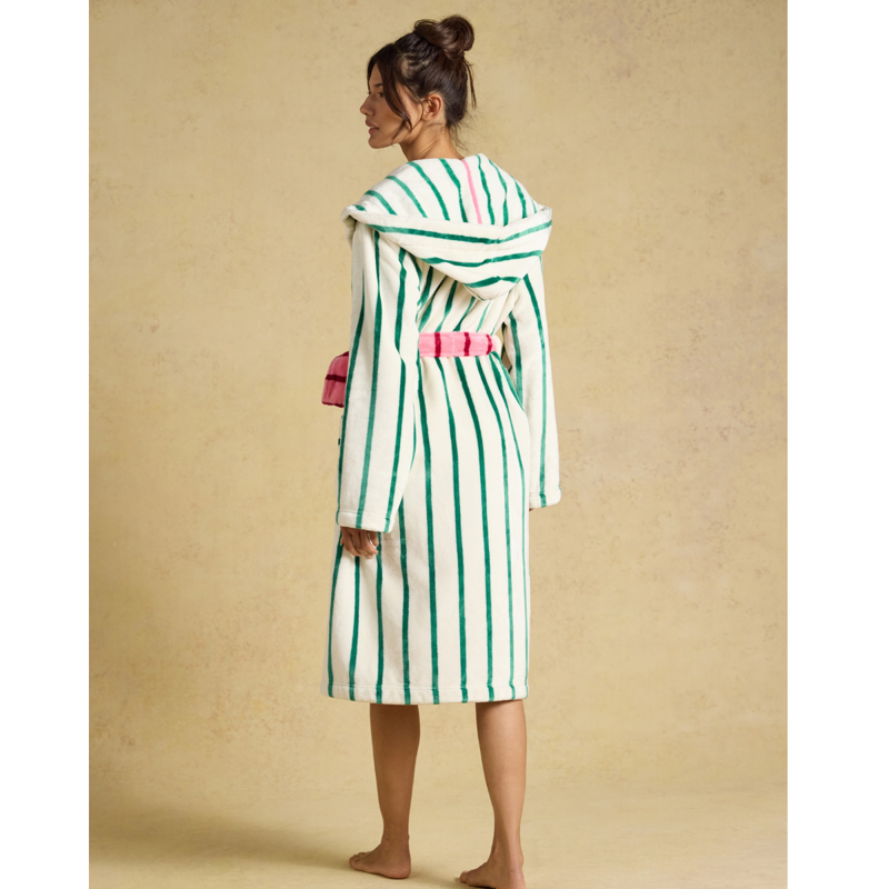 Joules Ladies Luna Dressing Gown - Green/White Stripe-1