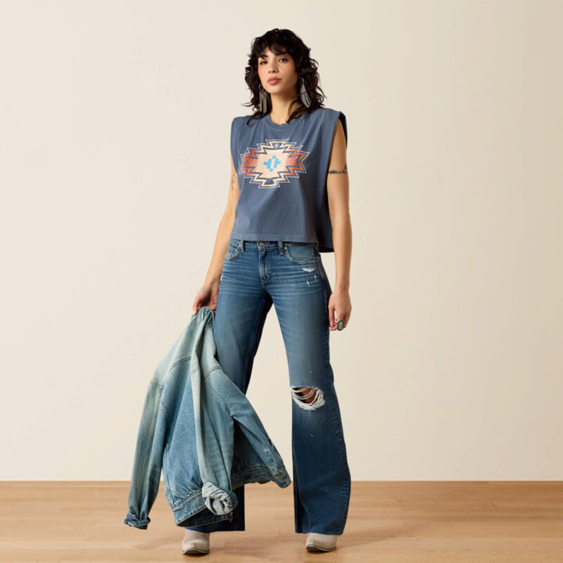 Ariat Women's Lakeside Geo T-Shirt - Faded Navy-2