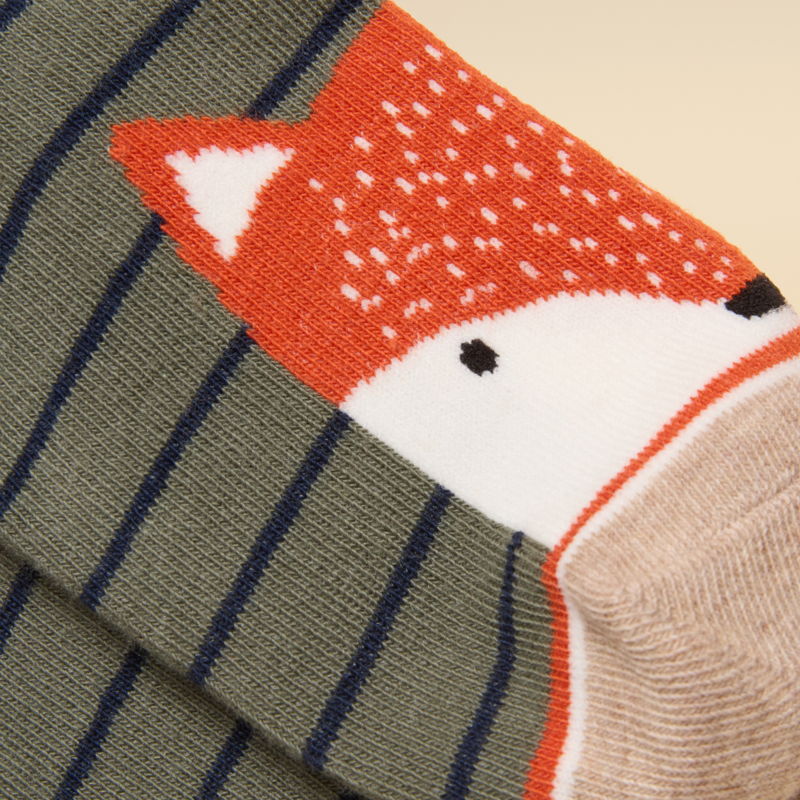 Joules Boys' Eat Feet 2 Pack Socks - Khaki and Orange Fox-2