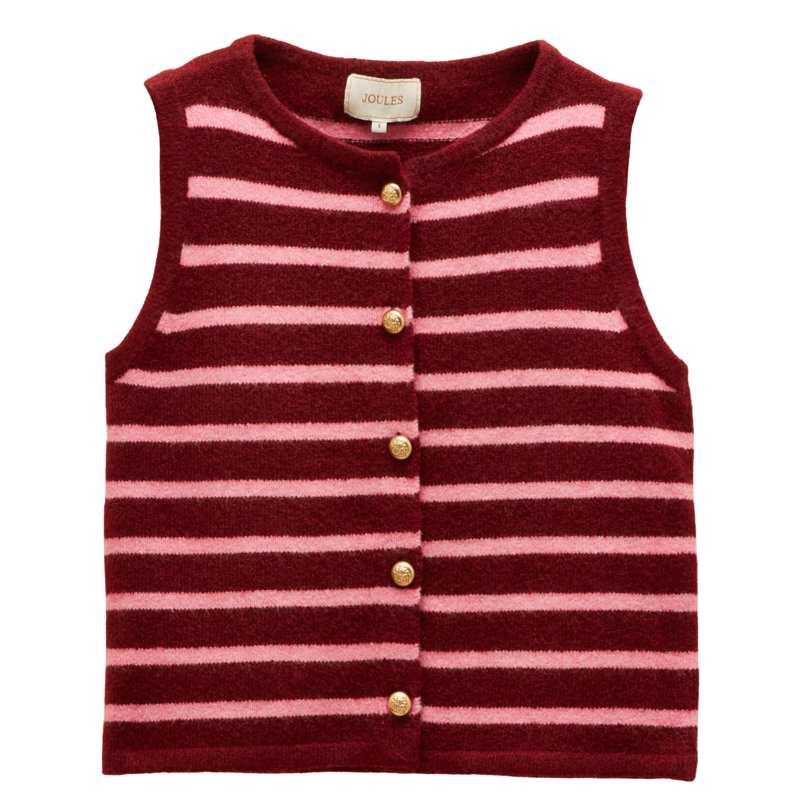 Joules Ladies Holly Button Through Knitted Vest - Pink Stripe-5