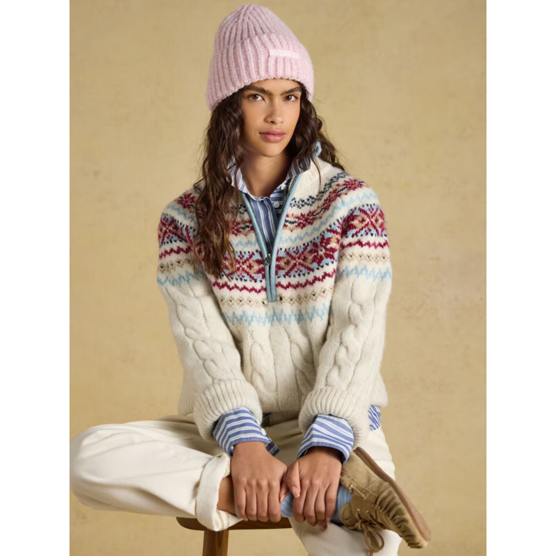 Joules Ladies Allaway Quarter Zip Jumper - Cream-4