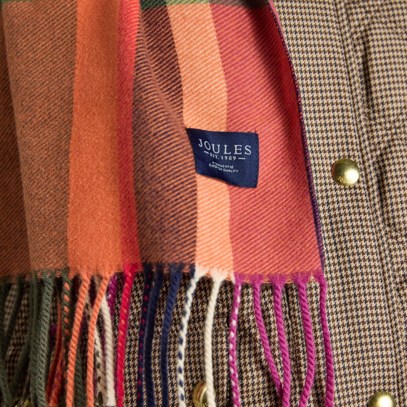 Joules Ladies Langtree Scarf - Khaki/Orange Check-1