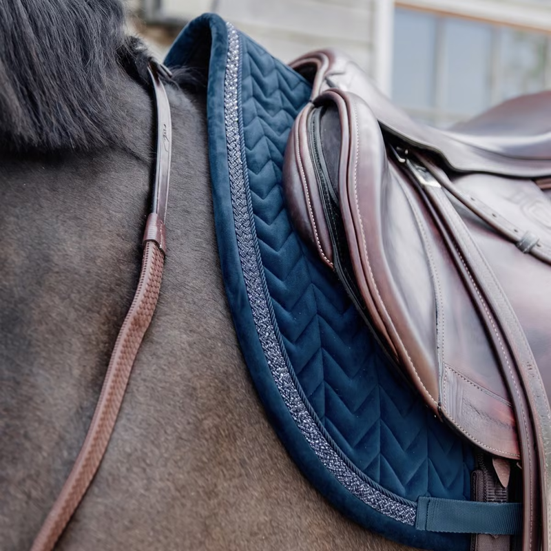 Kentucky Velvet Fishbone Plaited Glitter Rope Jumping Saddlepad Full - Navy-2