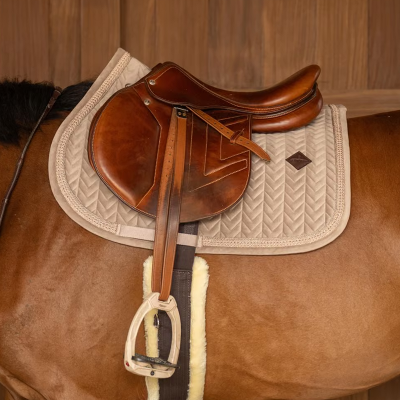 Kentucky Velvet Fishbone Plaited Glitter Rope Jumping Saddlepad Full - Beige-2