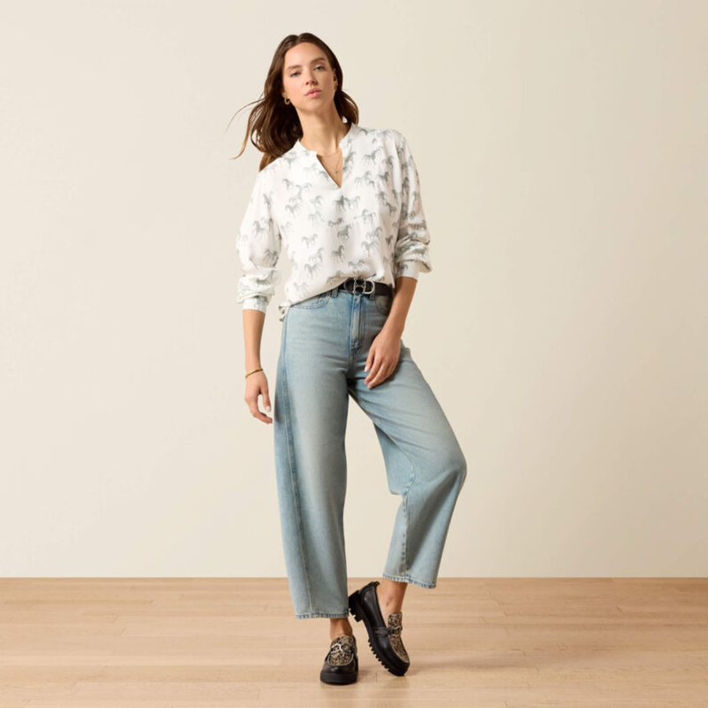 Ariat Women's Thornbeck Blouse - Grey Horse Print-4