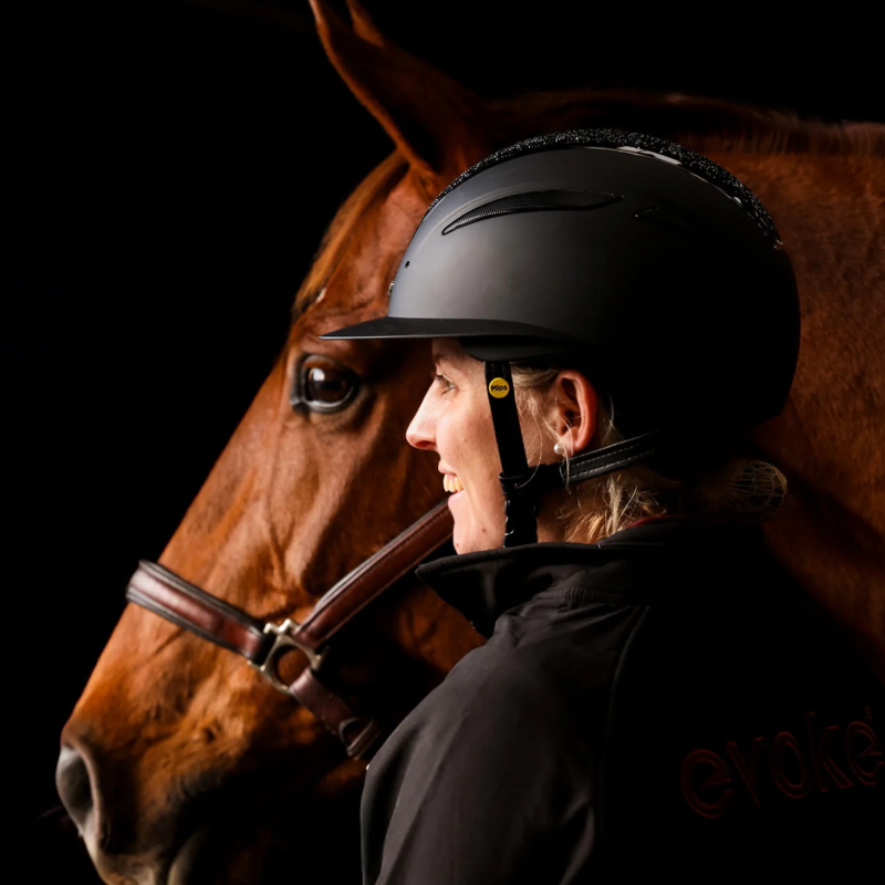 Evoke Callisto MIPS Wide Peak Riding Hat - Black/Black Crystal-4