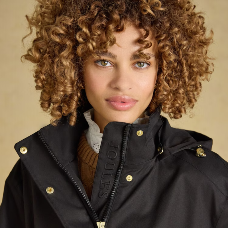 Joules Ladies Stormwell Hooded Waterproof Raincoat - Black-2