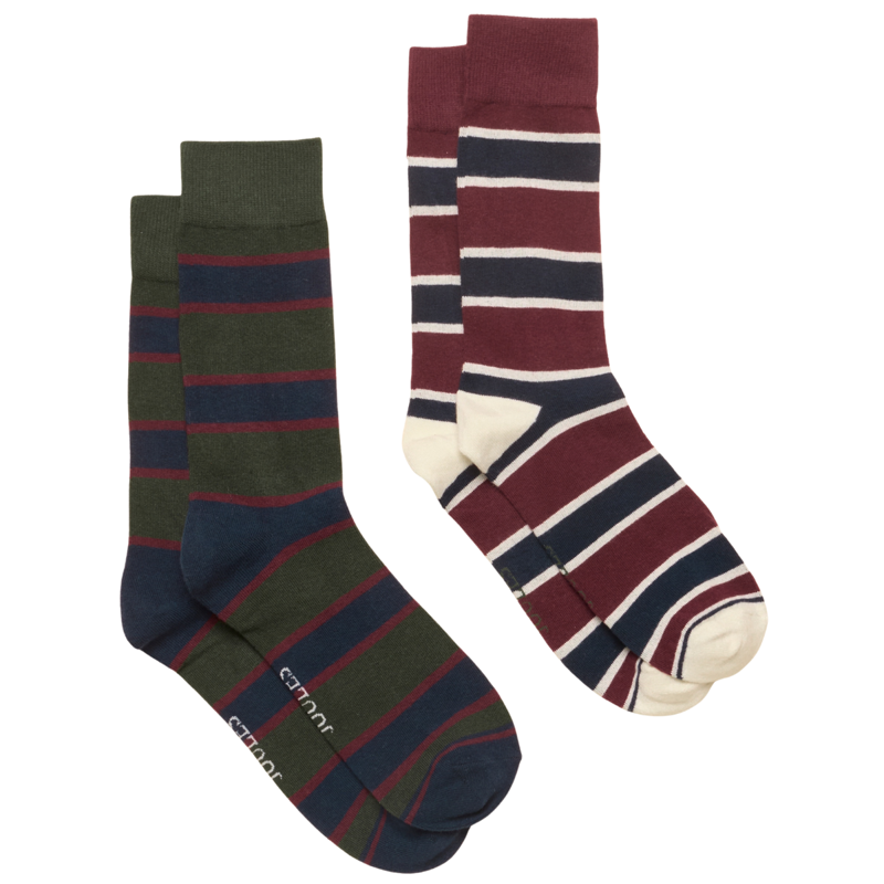 Joules Men's Kingsbury 2 Pack Socks - Green/Red Stripe