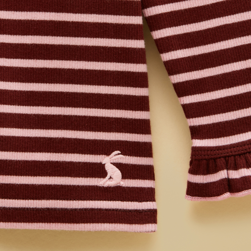 Joules Girls' Sophie Long Sleeve Ribbed Top - Brown/Pink-3