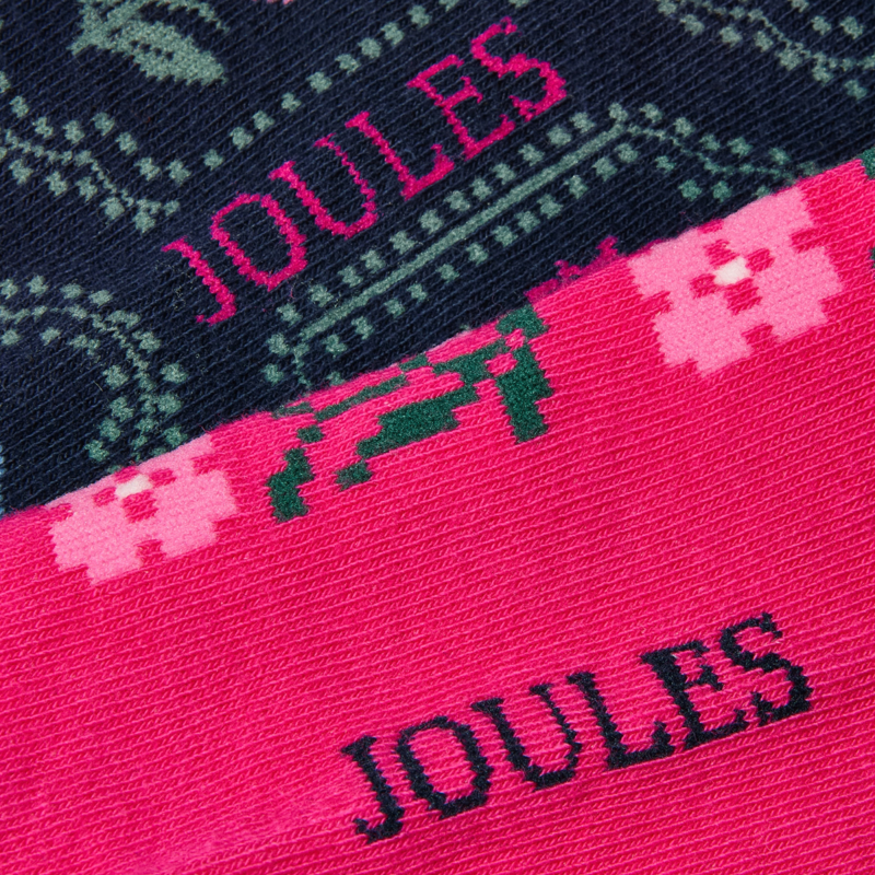 Joules Ladies Everyday 2 Pack Socks - Navy/Pink Floral-2