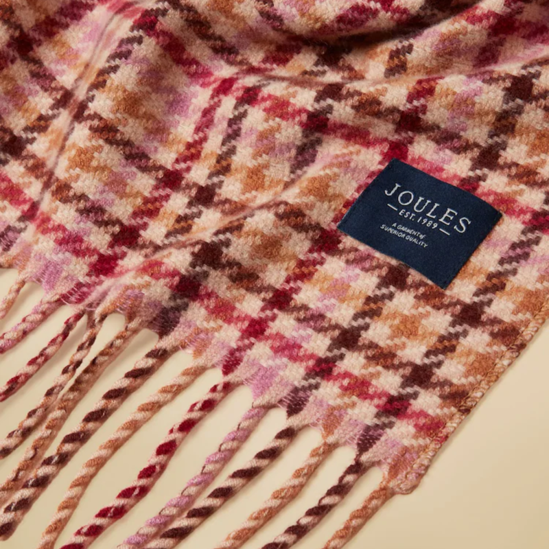 Joules Ladies Langtree Scarf - Berry Houndstooth-2