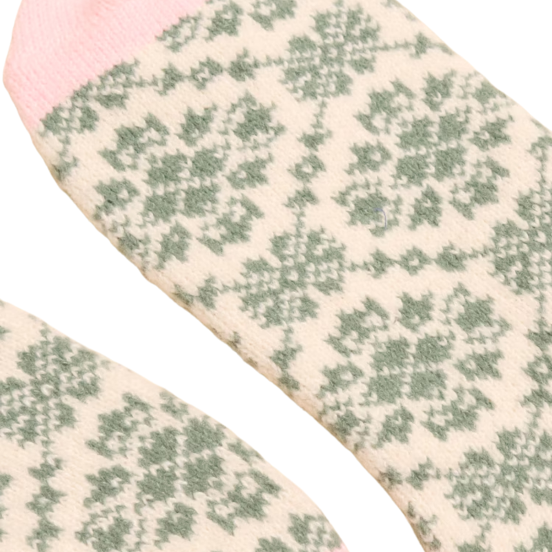 Joules Ladies Cosy Geo Socks - Khaki Green Geo-2