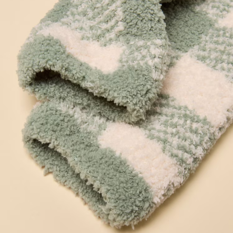 Joules Ladies Fluffy Socks - Green Check-2