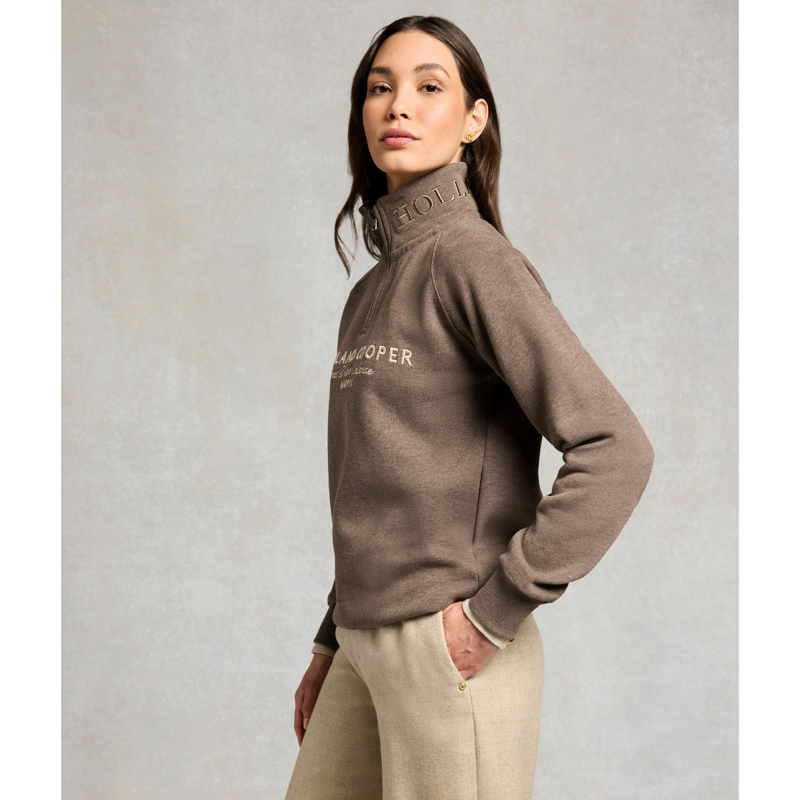 Holland Cooper Sporting Goods Zip Henley - Chocolate Marl-3