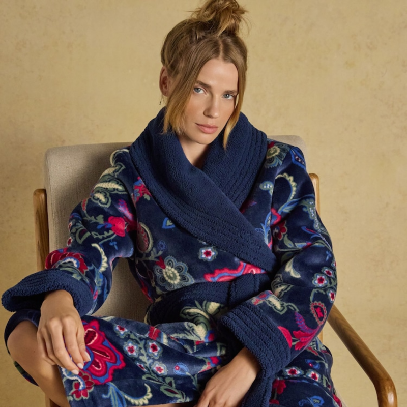 Joules Ladies Matilda Dressing Gown - Navy Floral-2
