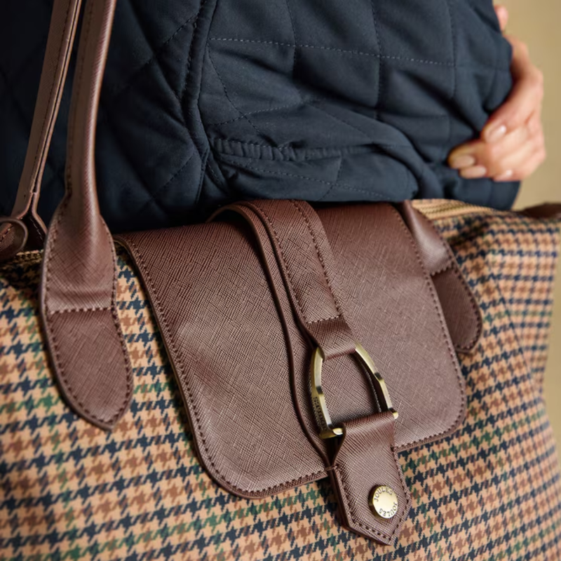 Joules Edie Zip Top Shopper Bag - Neutral Check-6