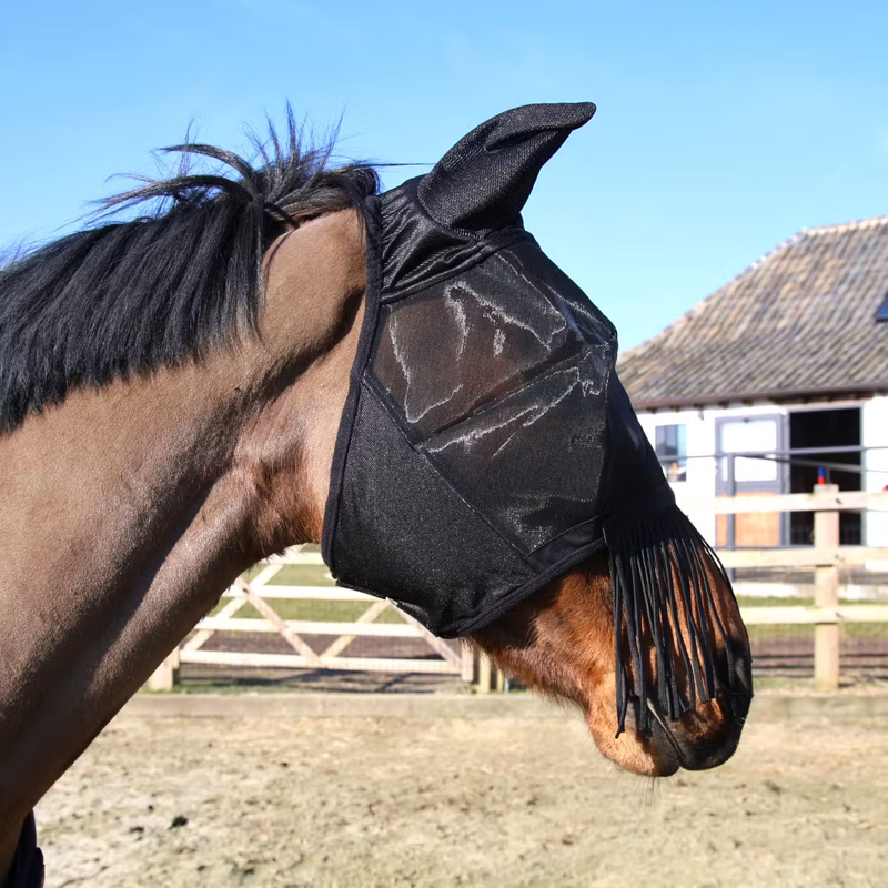 Kentucky Classic Fly Mask with Ears and Nose Tassels - Black