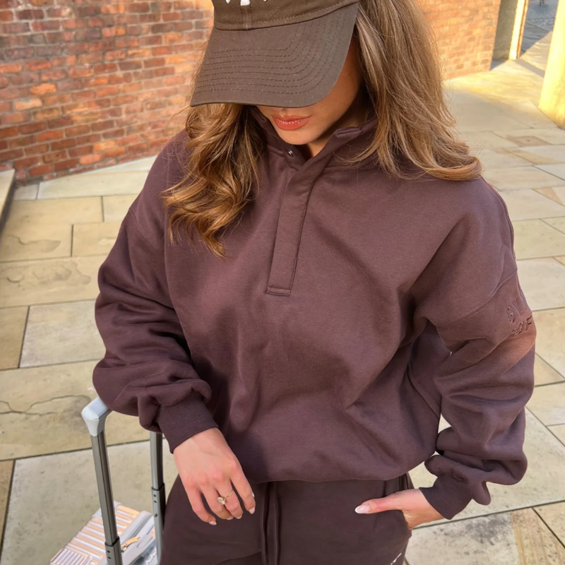 Gym + Coffee Women's Snap Collar Sierra Sweatshirt - Mocha Bean-2
