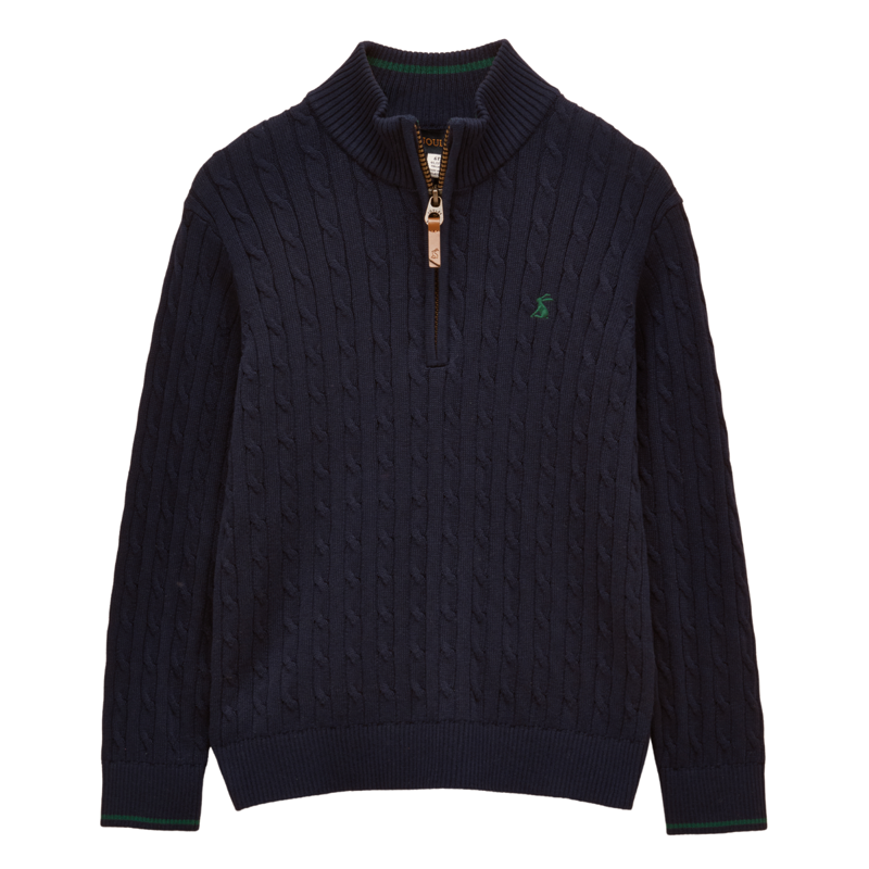Joules Boys' Hillside Cable Knit Quarter Zip Jumper - Navy
