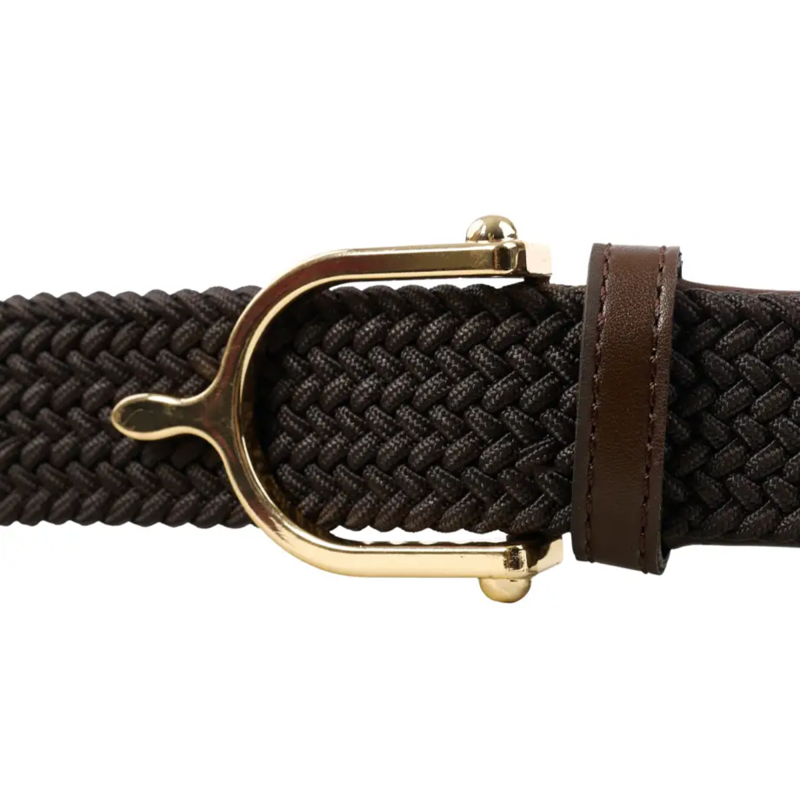 WeatherBeeta Elasticated Braided Riding Belt - Chestnut/Gold-2