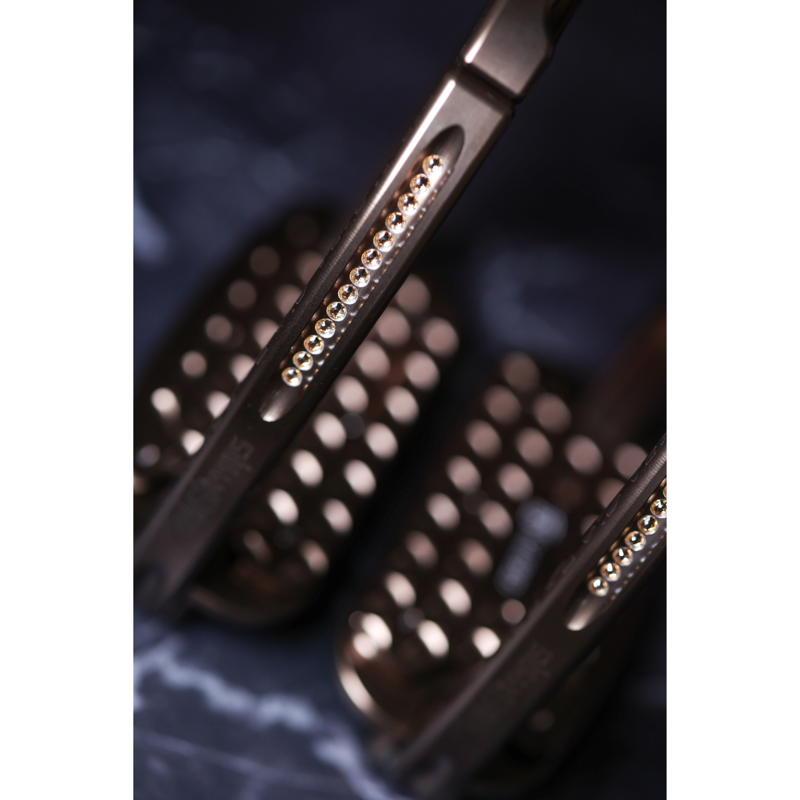Tech Stirrups Venice Sloped Evo Swarovski Safety Stirrups Untamed Collection Leopard Stirrups - Brown/Golden-5