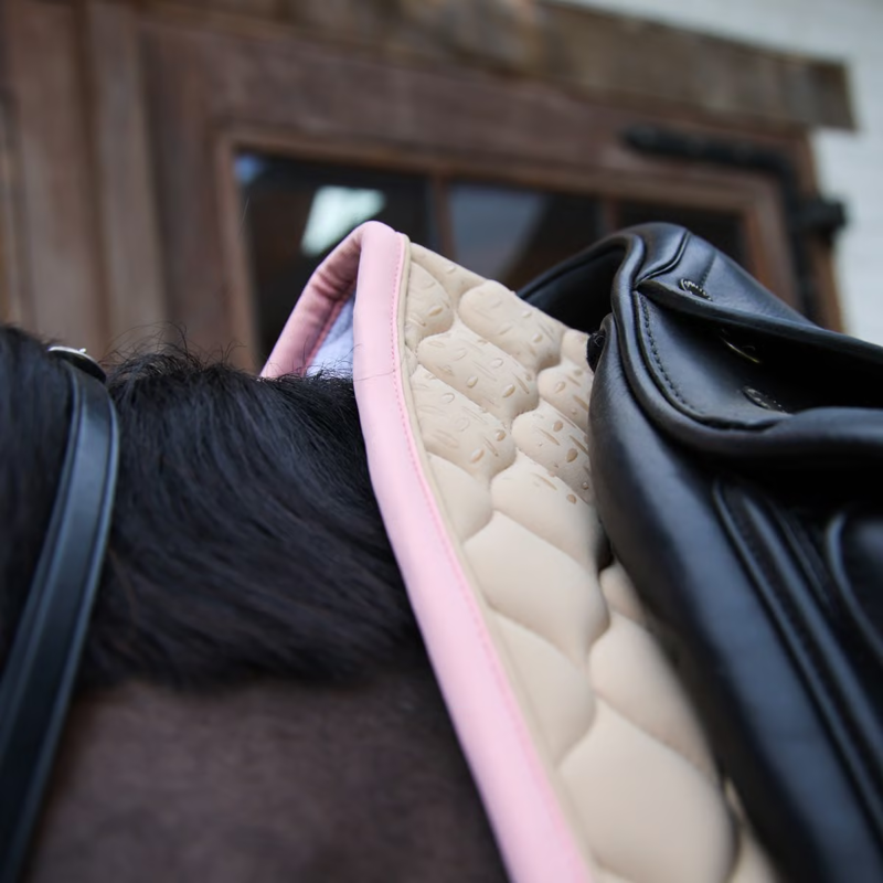 Kentucky Softshell Onion Quilt Dressage Saddlepad Full - Beige/Old Rose-2