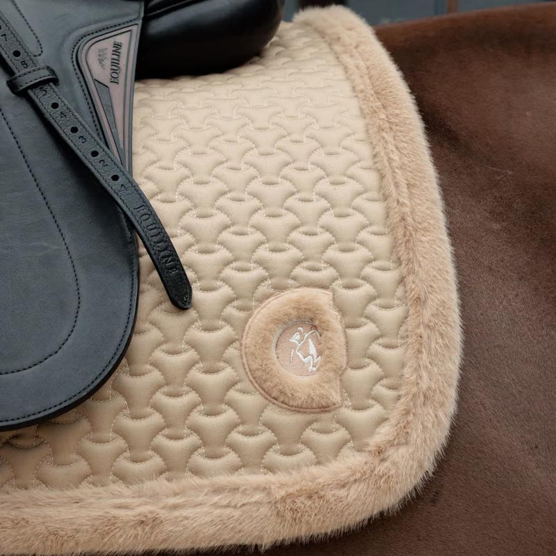Kentucky Fake Fur Plaited Quilt Dressage Saddlepad Full - Beige-3