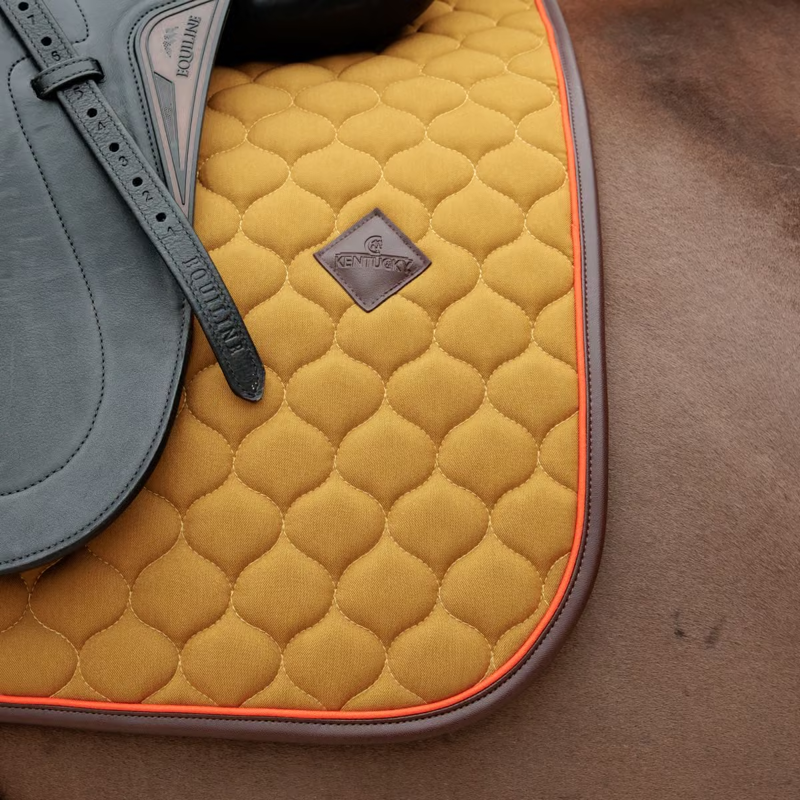 Kentucky Onion Quilt Neon Leather Dressage Saddlepad Full - Khaki-2