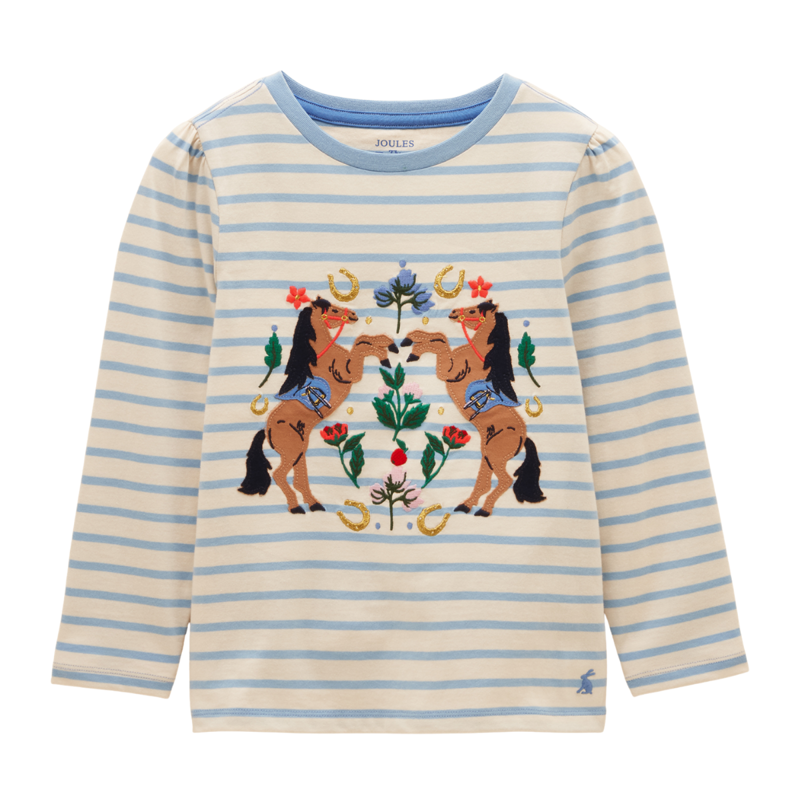 Joules Girls' Ava Applique Long Sleeve T-Shirt - Blue Stripe