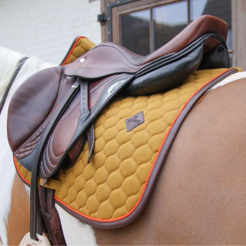 Kentucky Onion Quilt Neon Leather Jumping Saddlepad Full - Khaki-2