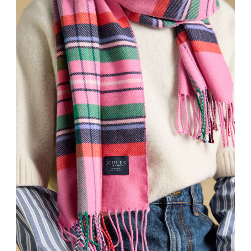 Joules Ladies Langtree Scarf - Pink/Green Check-2