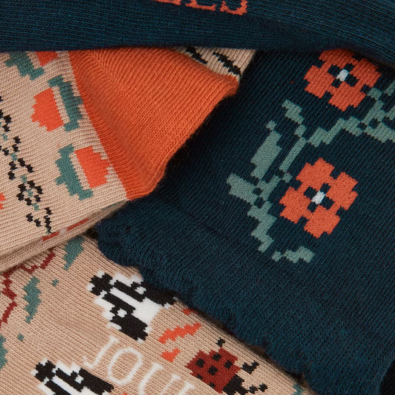 Joules Ladies Everyday 2 Pack Socks - Oat Woodland-2