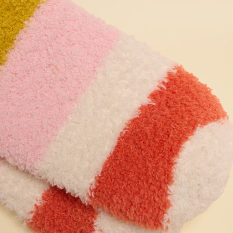 Joules Ladies Fluffy Socks - Cream Multi Stripe-2
