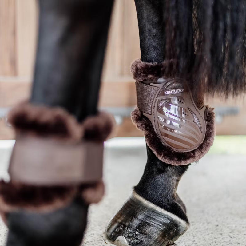 Kentucky Vegan Sheepskin Young Horse Fetlock Boots - Brown/Brown-2