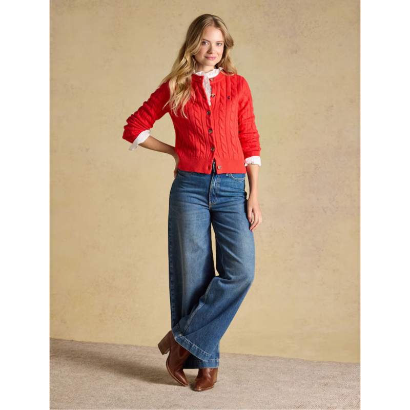 Joules Ladies Cable Cardigan - Red-7