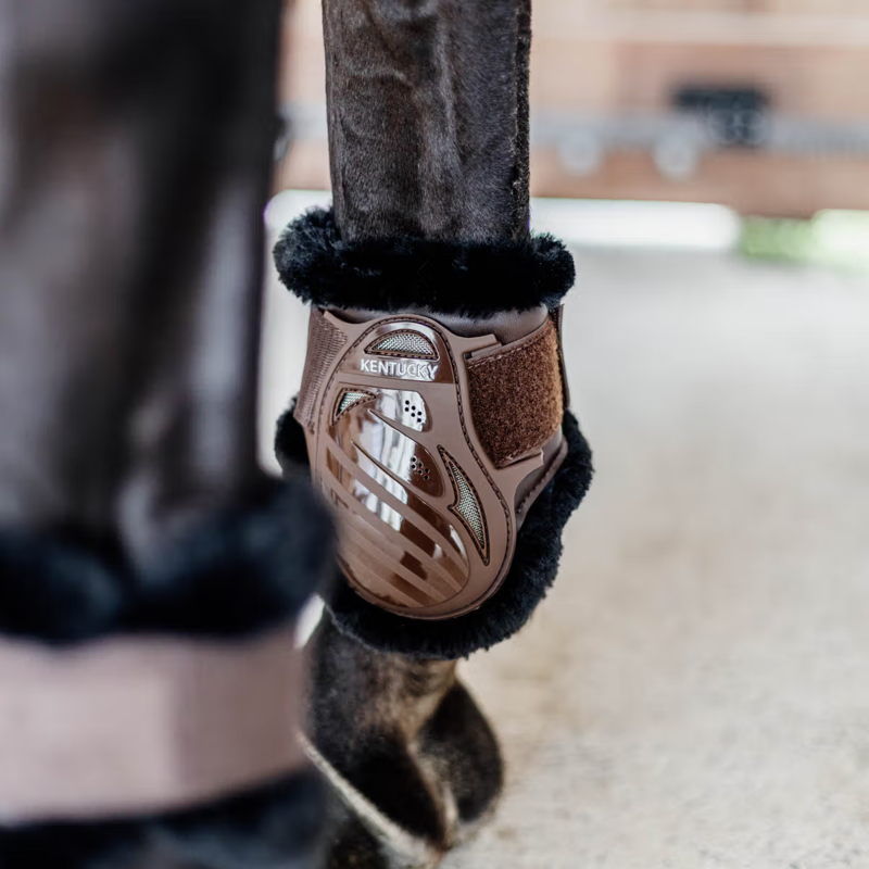 Kentucky Vegan Sheepskin Young Horse Fetlock Boots - Brown/Black-2