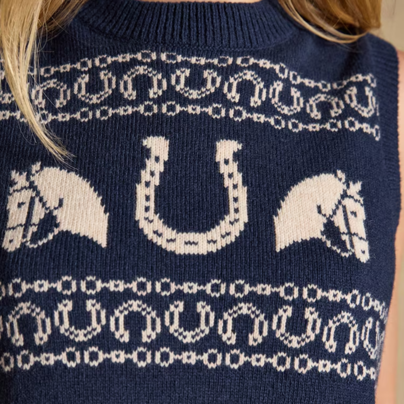 Joules Ladies Horse Icon Knit Vest - Navy-3