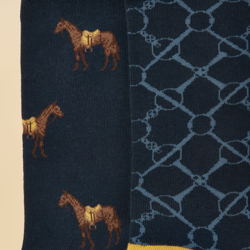Joules Ladies Everyday 2 Pack Socks - Navy Horse-2