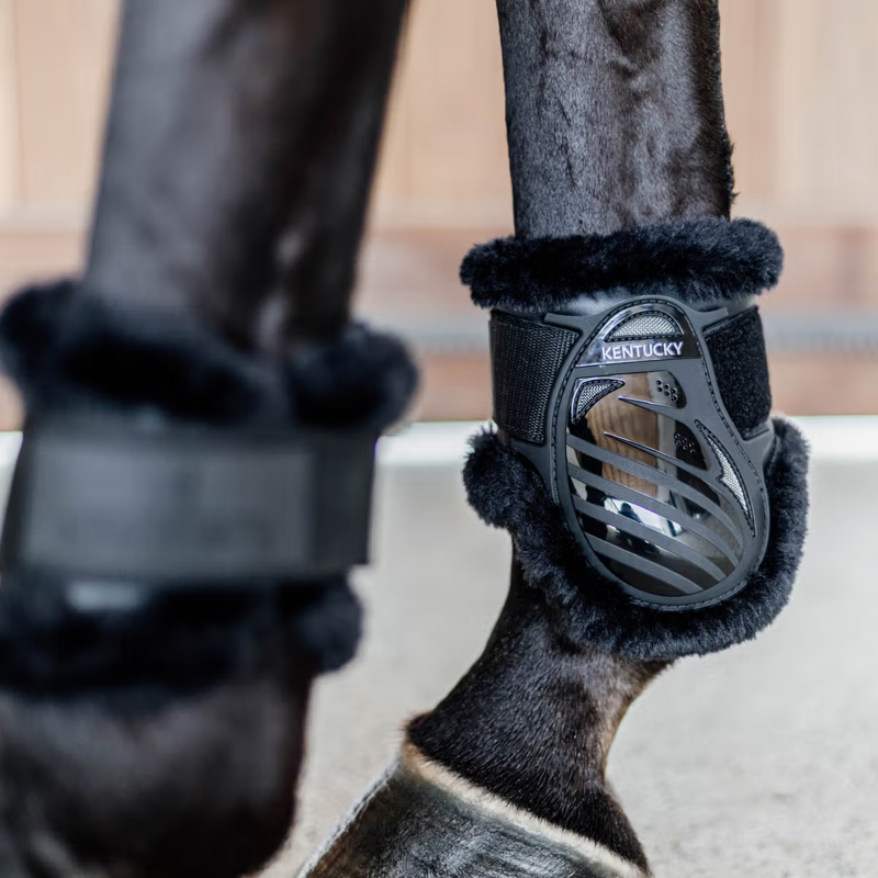 Kentucky Vegan Sheepskin Young Horse Fetlock Boots - Black/Black-2