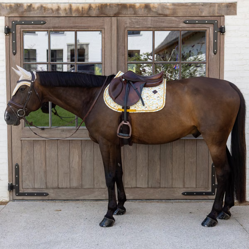 Kentucky Velvet Spring Leaves Whispers Printing Jumping Saddlepad - Brown/White-2