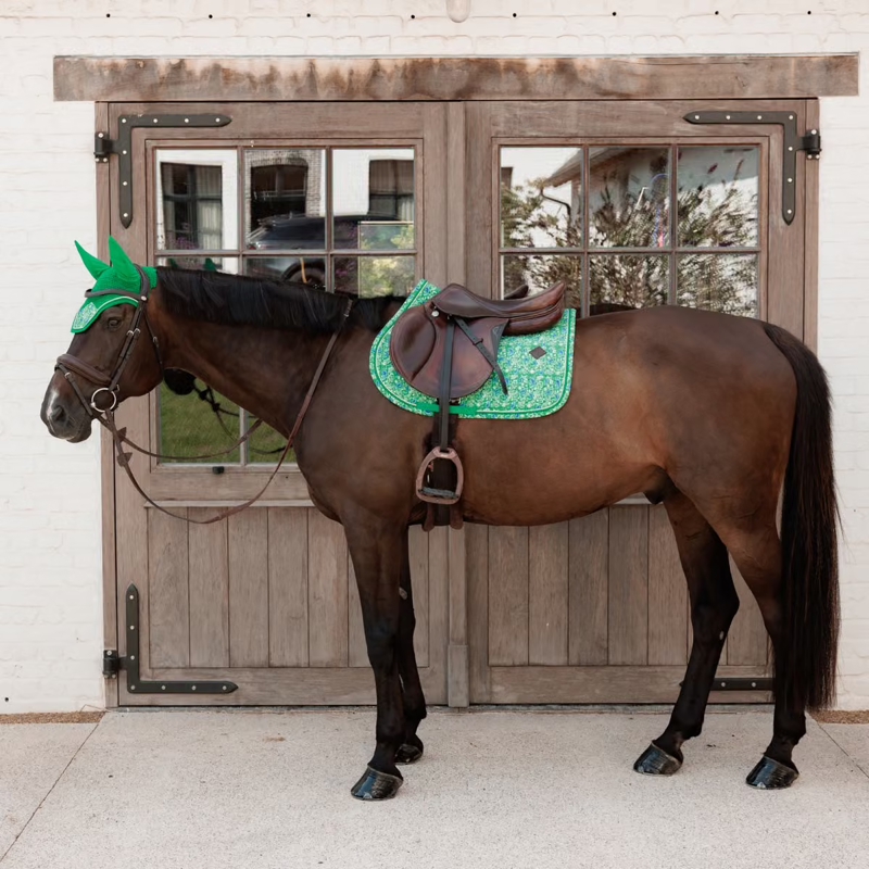 Kentucky Velvet Paisley Garden Printing Jumping Saddlepad - Green/Navy-2