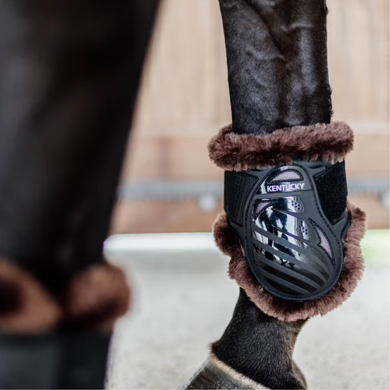 Kentucky Vegan Sheepskin Young Horse Fetlock Boots - Black/Brown-2