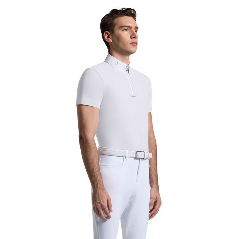 Cavalleria Toscana Men's Jersey SS Zip Competition Shirt - White