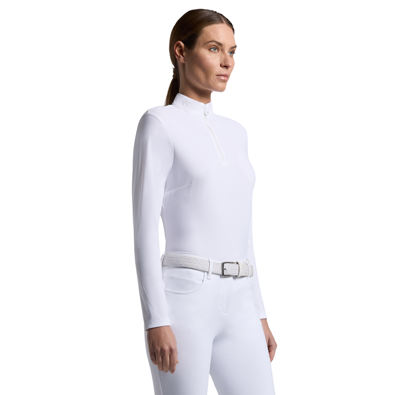 Cavalleria Toscana Women's Long Sleeve Sequin Bib Competition Shirt - White