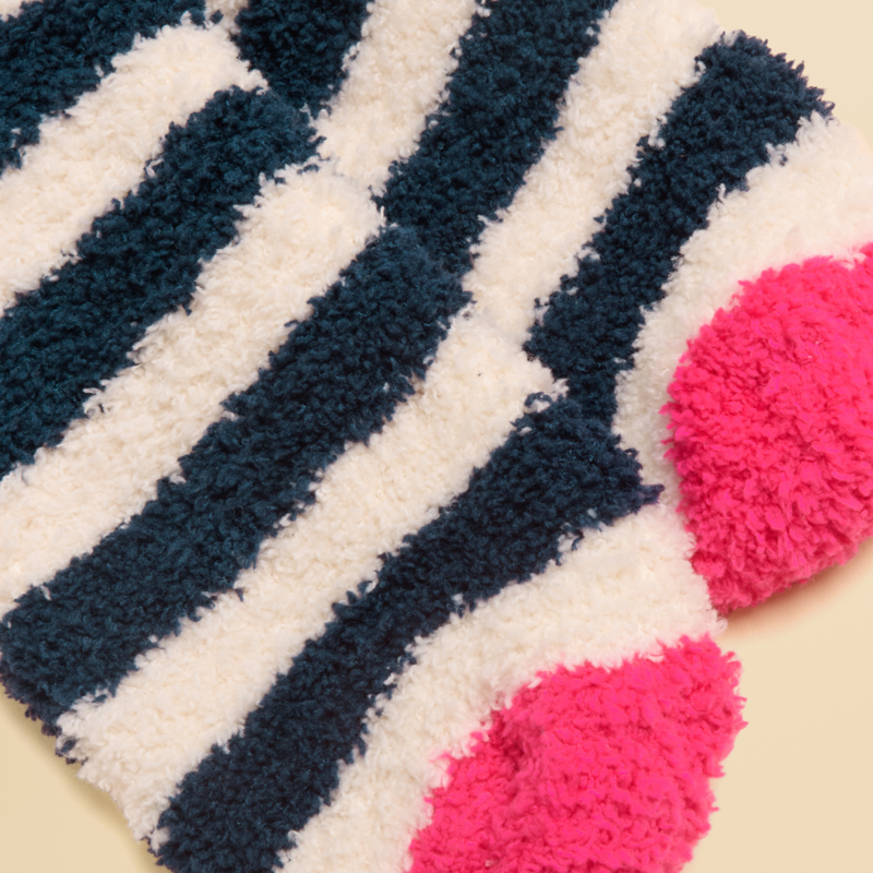 Joules Ladies Fluffy Socks - Navy Cream Stripe-2