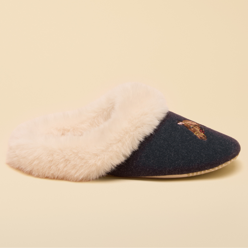 Joules Ladies Slippet Luxe Slippers - Navy Horse-4